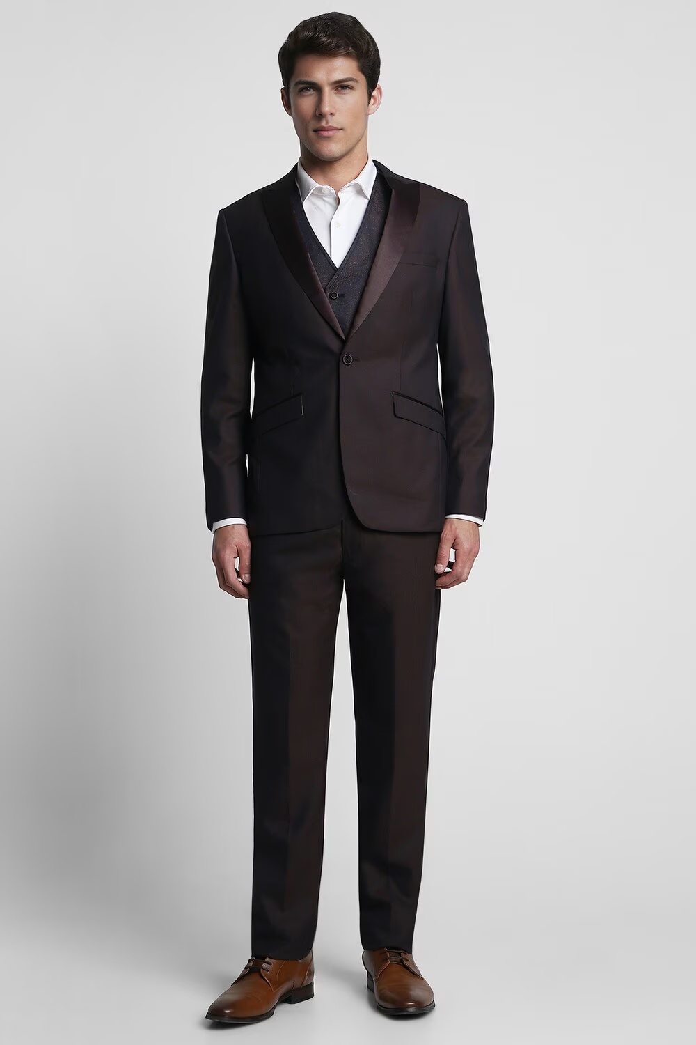 Men Multi-Colored Slim Fit Solid Formal Three Piece Suit-Multi-Colored