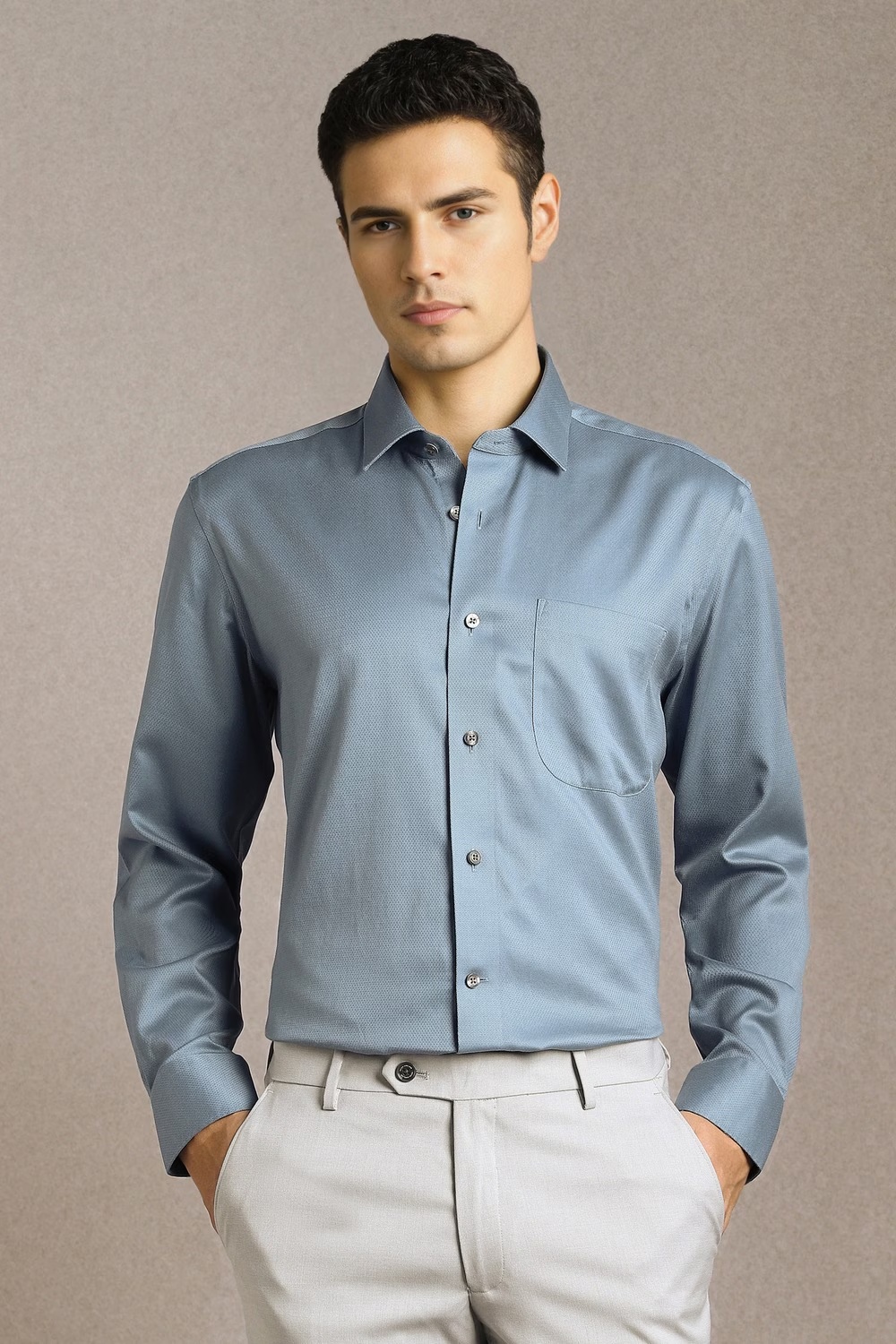 Men Light Blue Textured Full Sleeves Formal Shirt-Light Blue