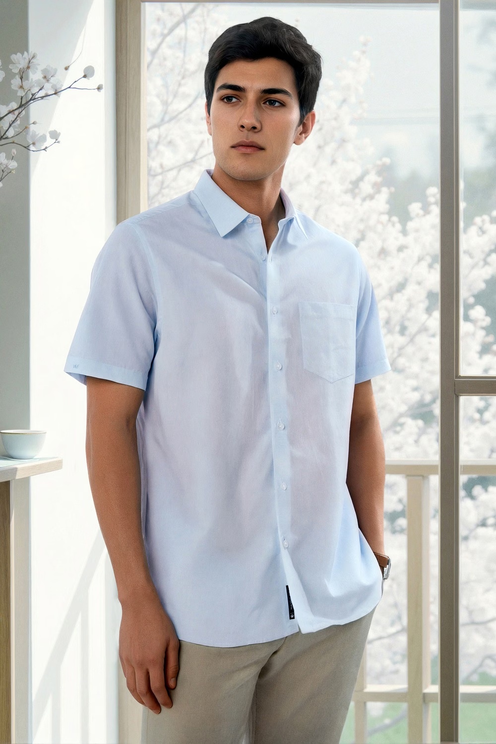 Men Light Blue Classic Fit Solid Half Sleeves Formal Shirt-Light Blue