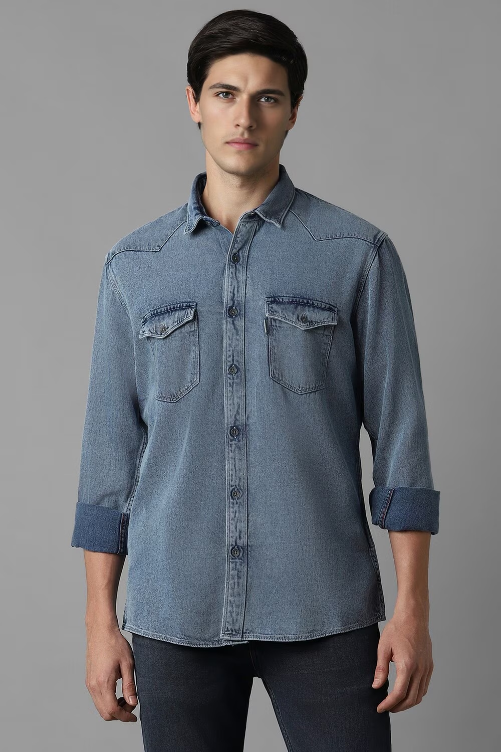 Men Blue Slim Fit Solid Full Sleeves Casual Shirt-Blue