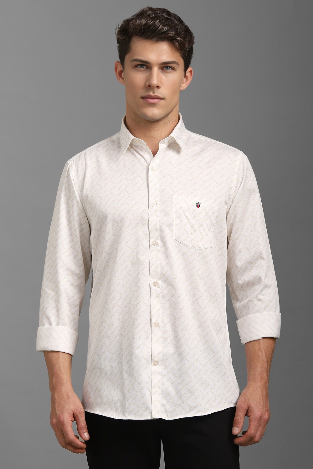 Men White Print Full Sleeves Casual Shirt-White