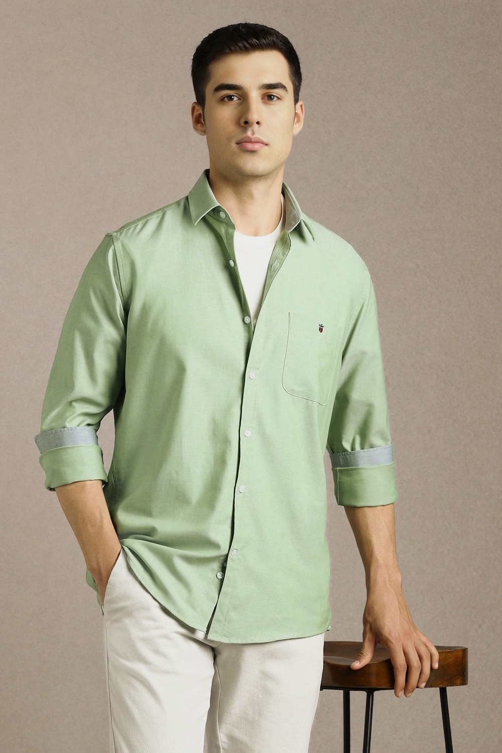 Men Green Solid Full Sleeves Casual Shirt-Green