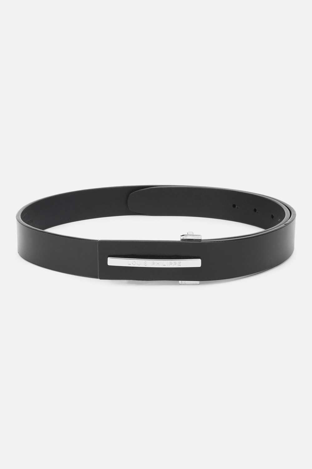 Louis Philippe Men Black Solid  Casual Italian Leather with Shiny Nickel Buckle Slim Belt-Black