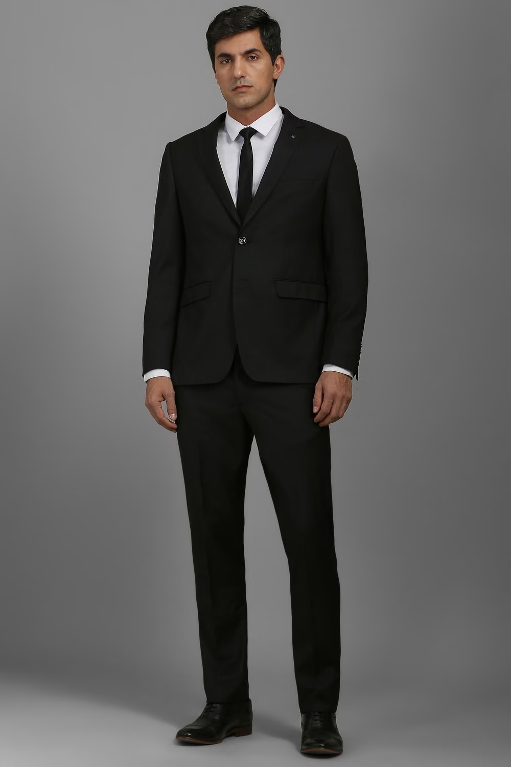 Men Black Slim Fit Solid Formal Two Piece Suit-Black