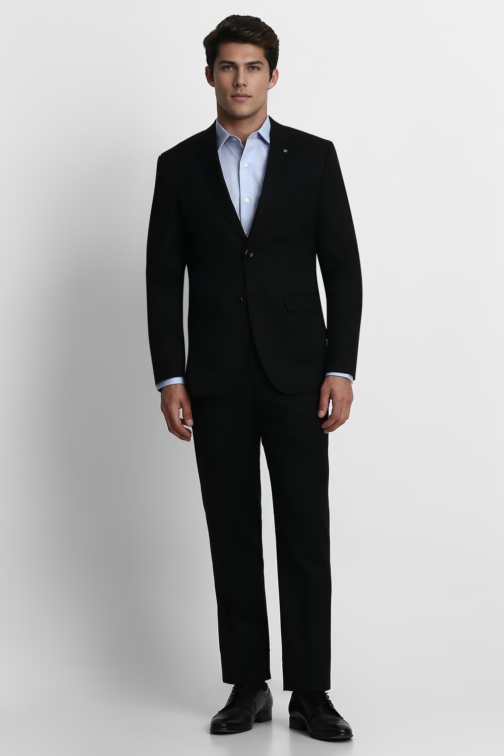 Men Black Slim Fit Solid Formal Two Piece Suit-Black