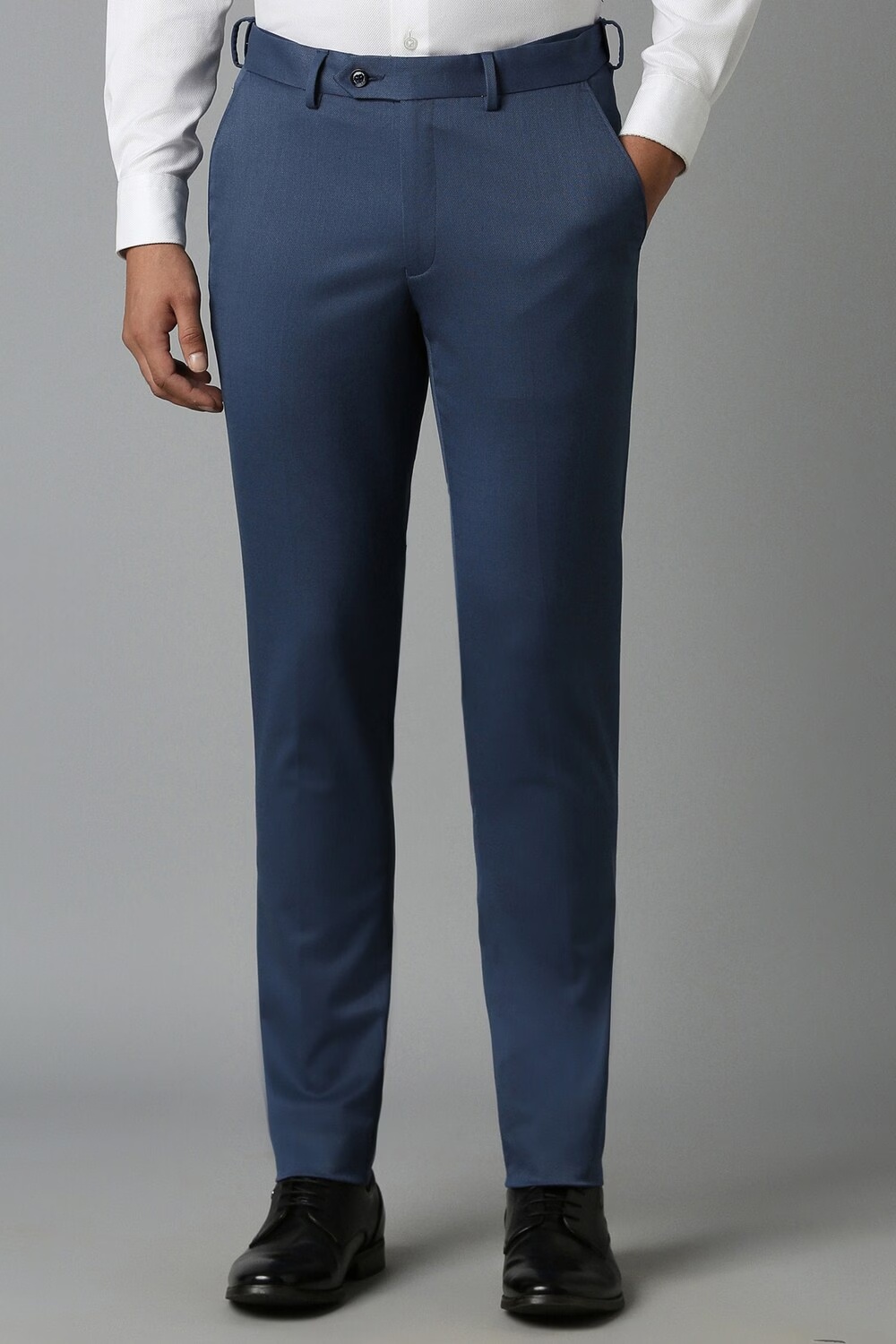 Men Navy Slim Fit Check Flat Front Formal Trousers-Navy