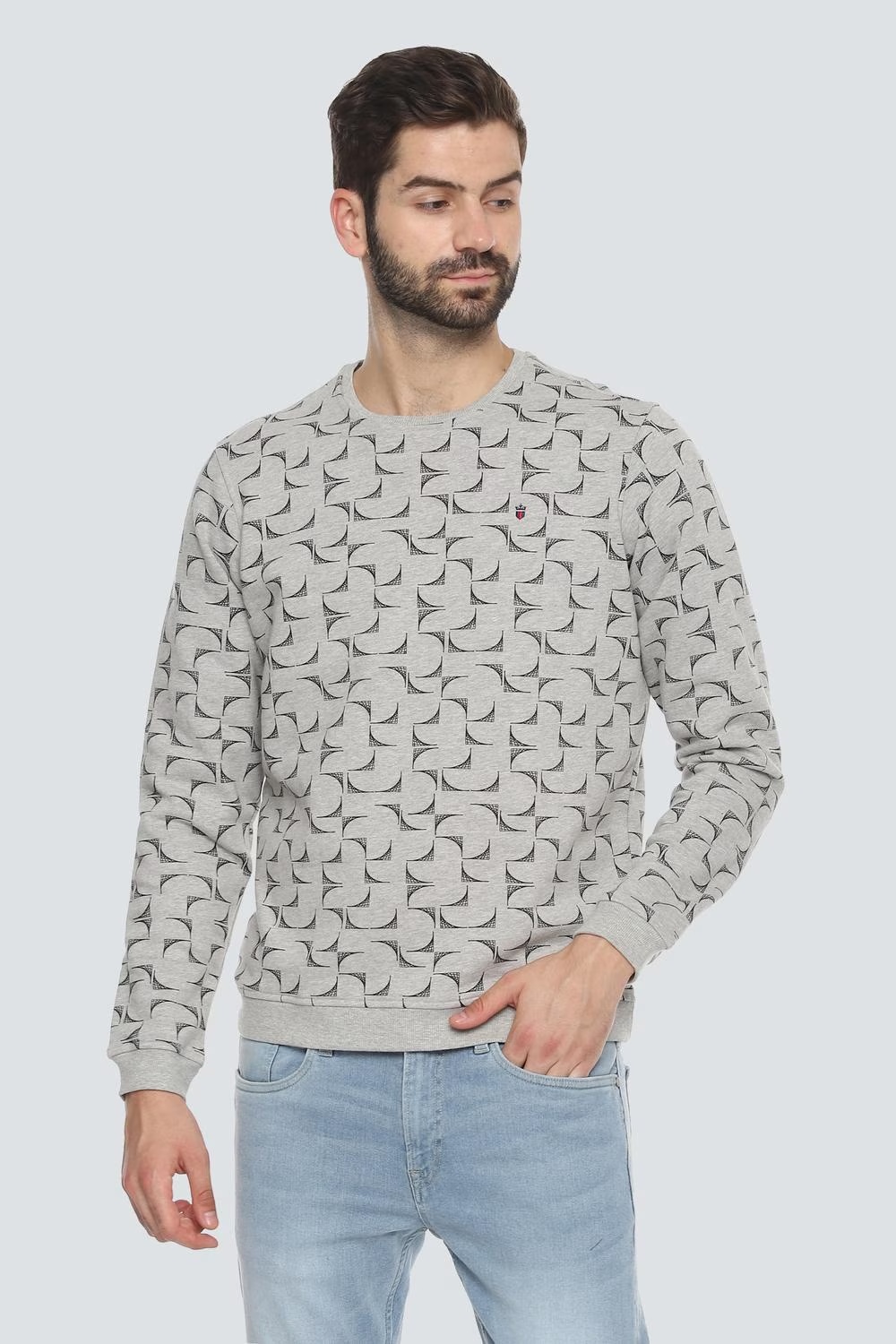 Men Leisure Sport Grey Print Sweatshirt-Grey