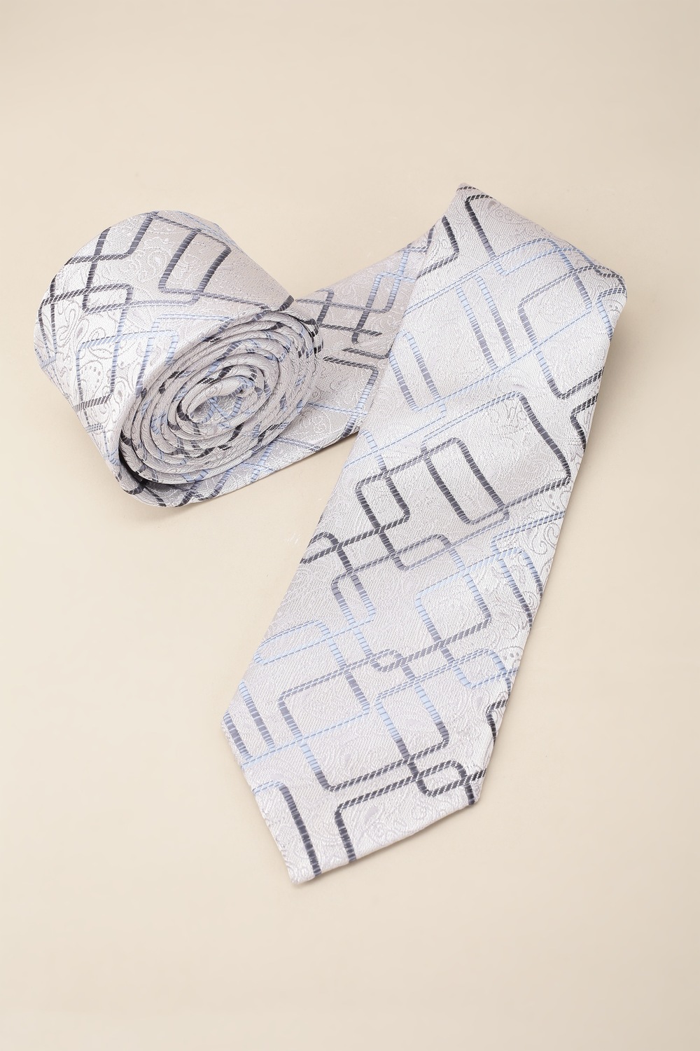 Men White Embroidered Tie-White