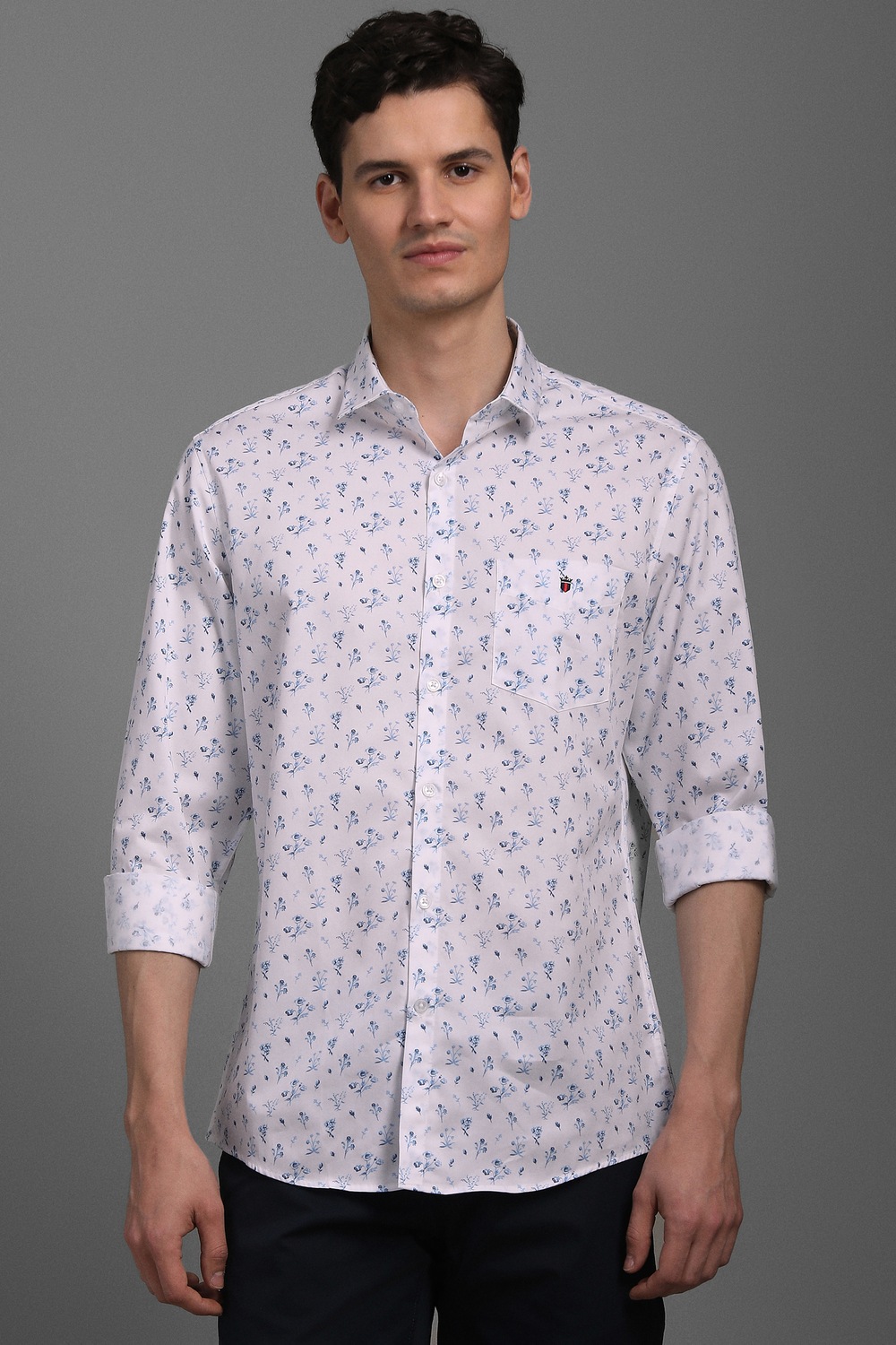 Men White Print Full Sleeves Casual Shirt-White