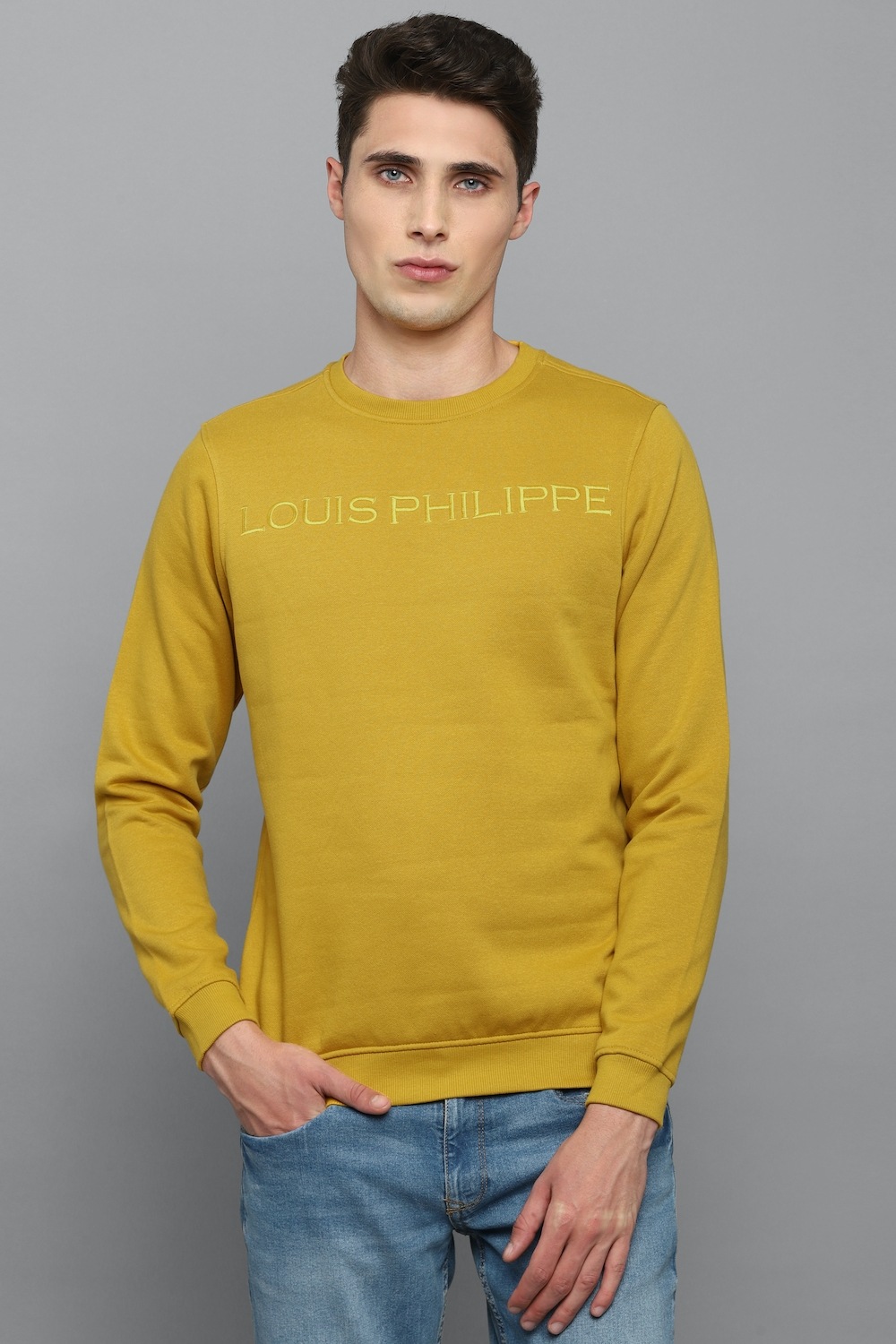Men Casual Yellow Solid Sweatshirt-Yellow