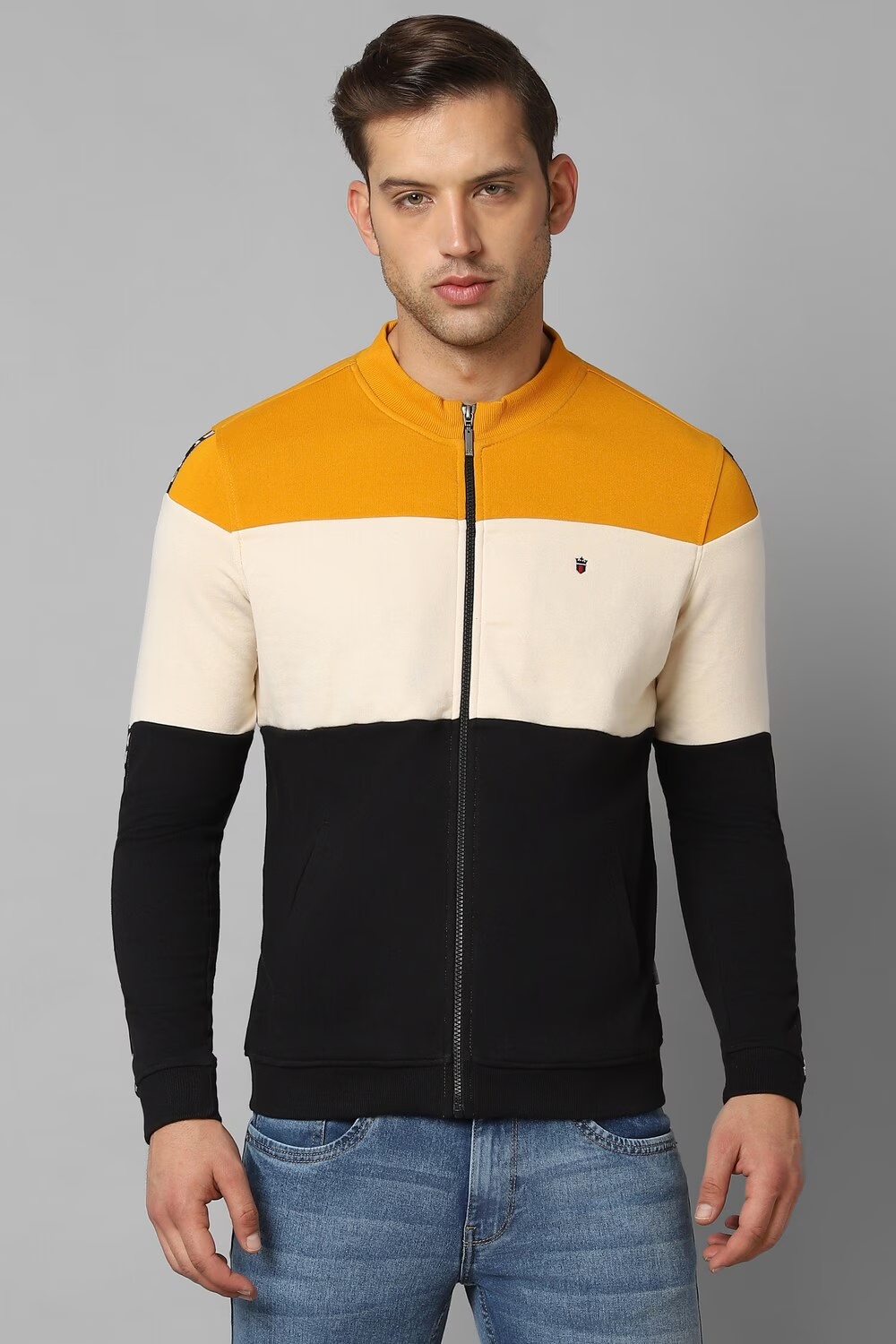 Men Casual Black Patterned Sweatshirt-Black