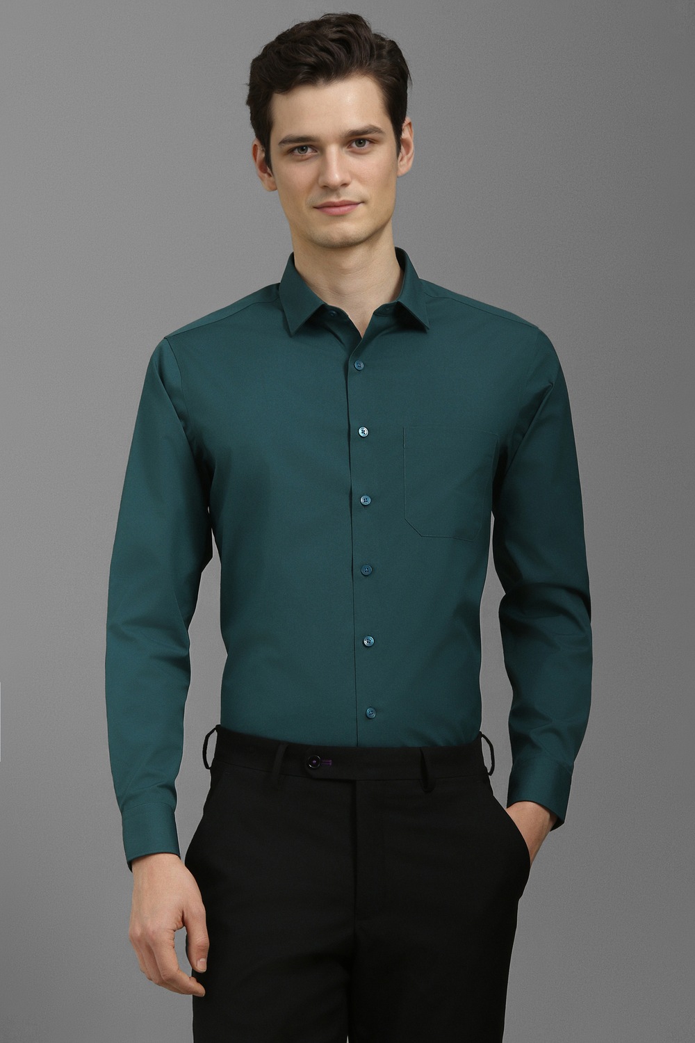 Men Green Slim Fit Solid Full Sleeves Formal Shirt-Green