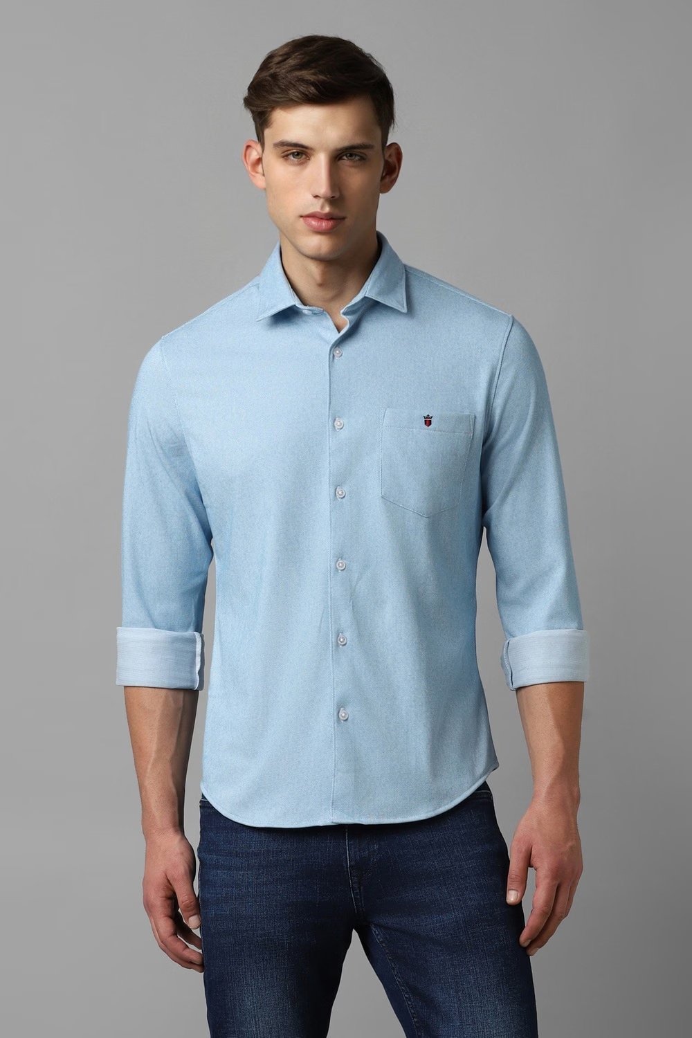 Men Light Blue Textured Full Sleeves Casual Shirt-Light Blue