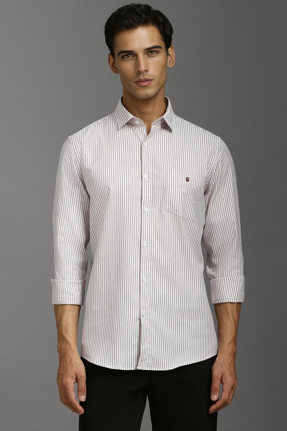 Men White Stripe Full Sleeves Casual Shirt-White