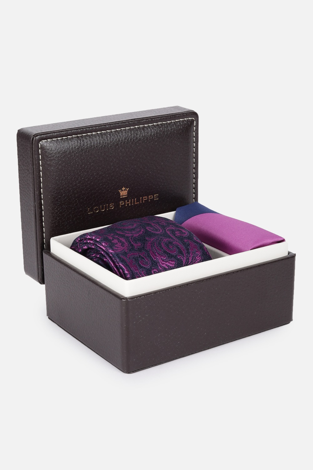 Men Purple Embroidered Tie and Pocket Square-Purple