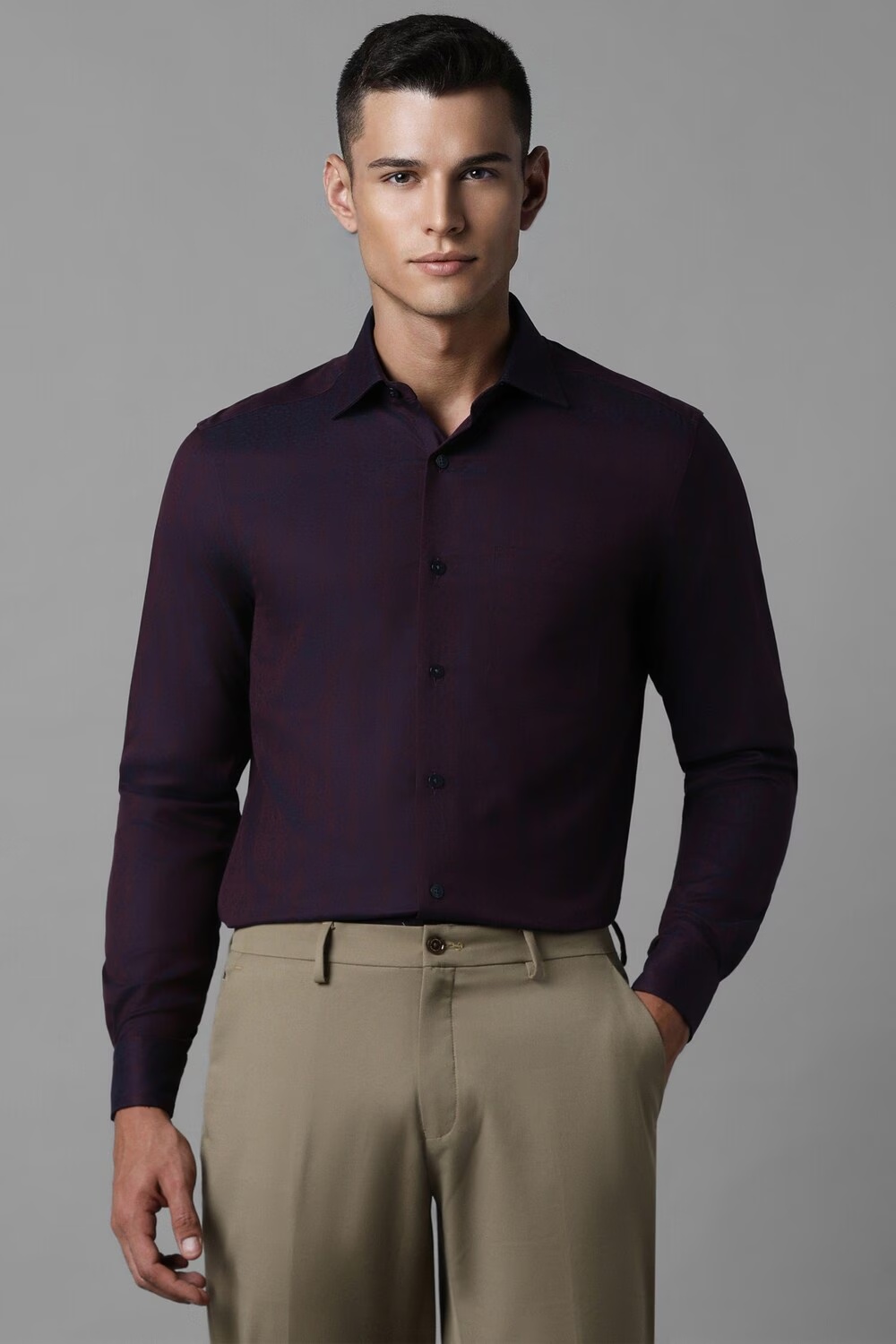 Men Purple Classic Fit Print Full Sleeves Formal Shirt-Purple