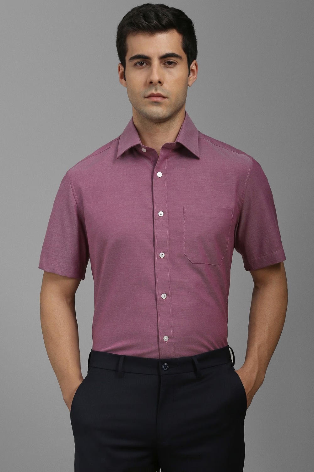 Men Pink Classic Fit Textured Half Sleeves Formal Shirt-Pink