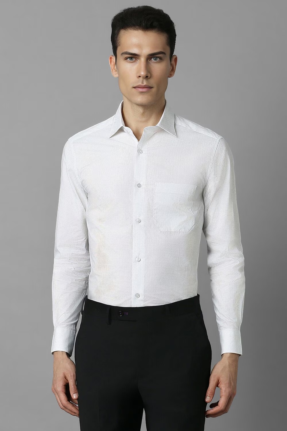 Men White Classic Fit Print Full Sleeves Formal Shirt-White