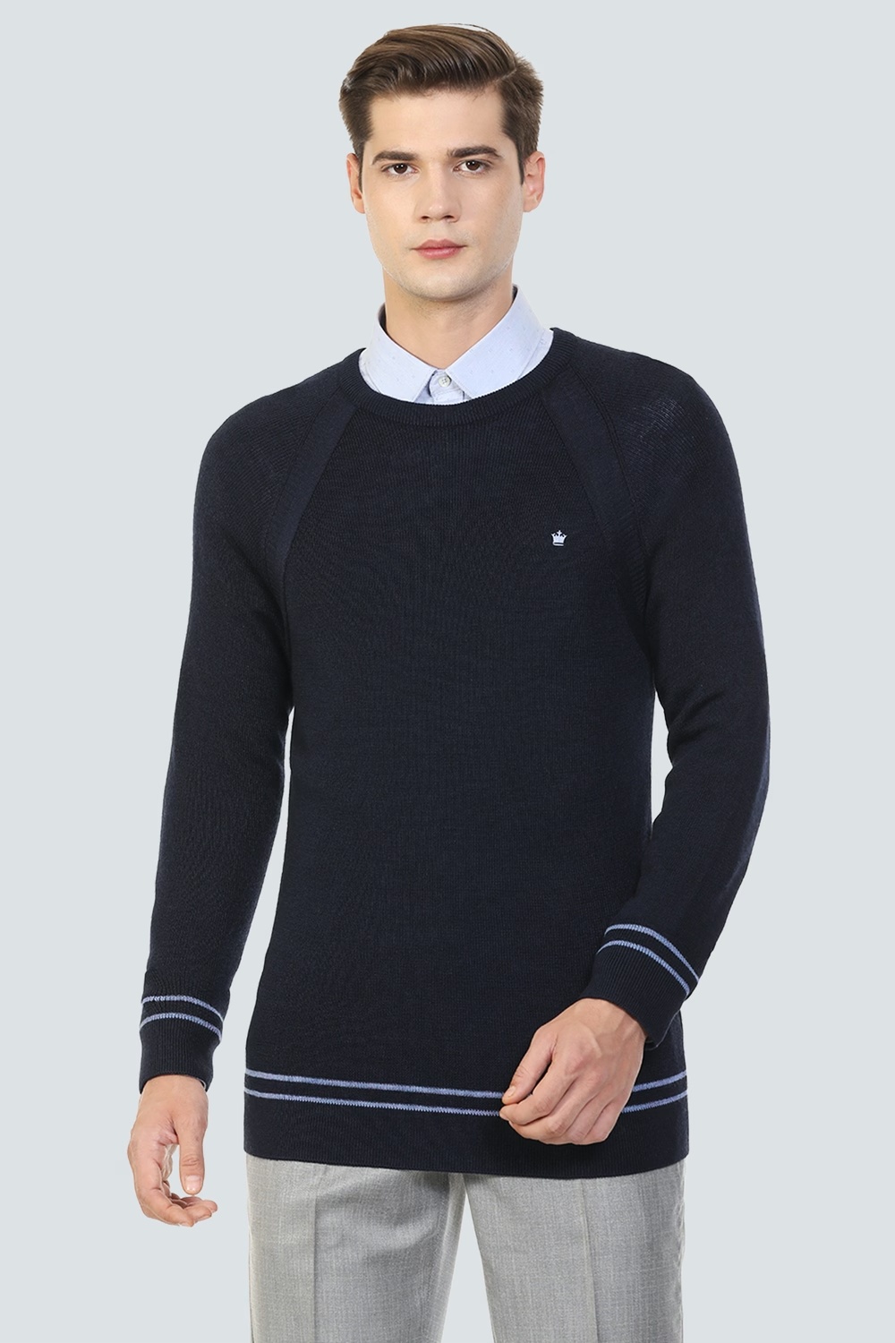 Men Navy Solid Crew Neck Full Sleeves Sweater-Navy
