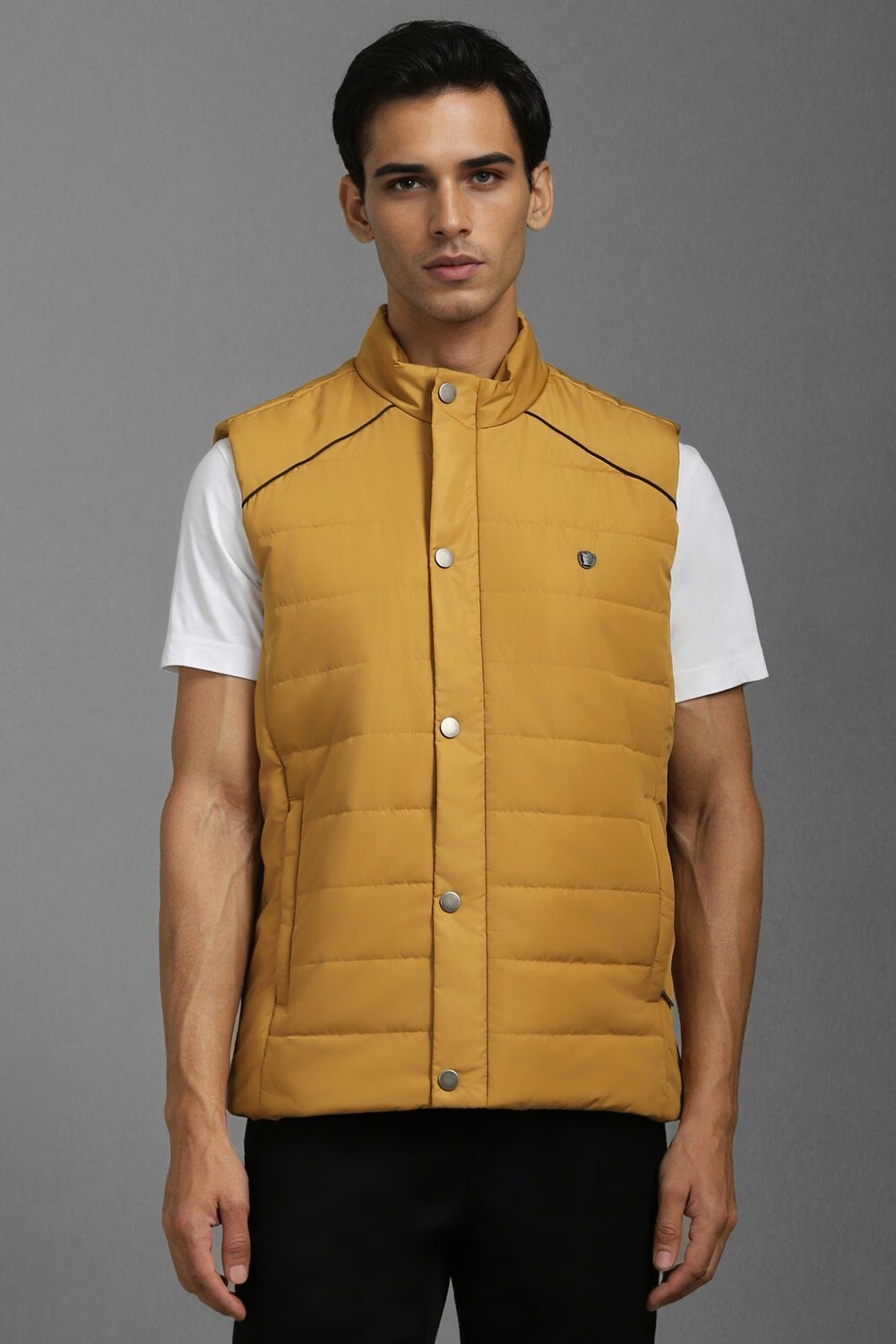 Men Casual Yellow Solid Jackets-Yellow