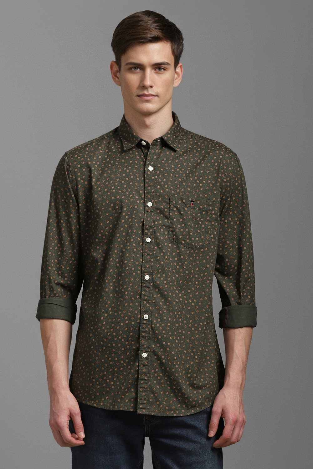 Men Green Print Full Sleeves Casual Shirt-Green