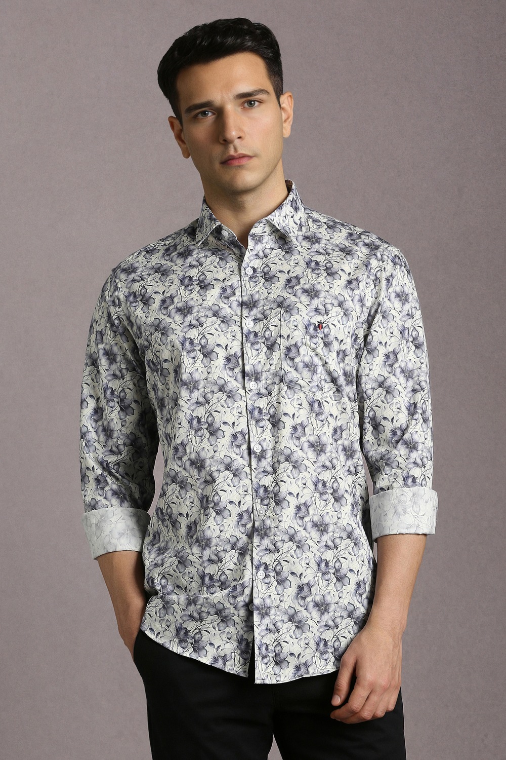 Men White Print Full Sleeves Casual Shirt-White