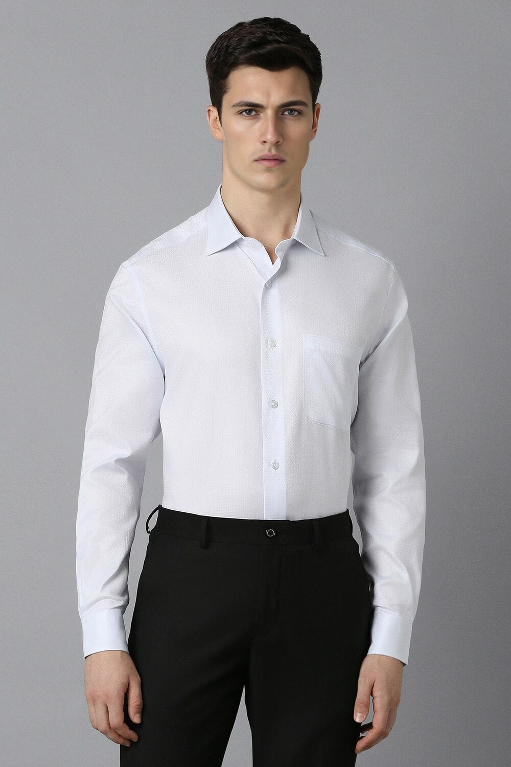 Men White Classic Fit Textured Full Sleeves Formal Shirt-White