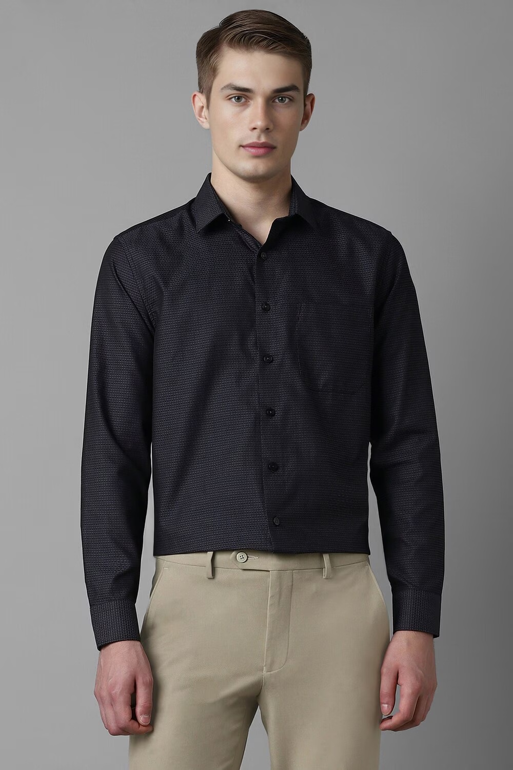 Men Grey Slim Fit Print Full Sleeves Formal Shirt-Grey