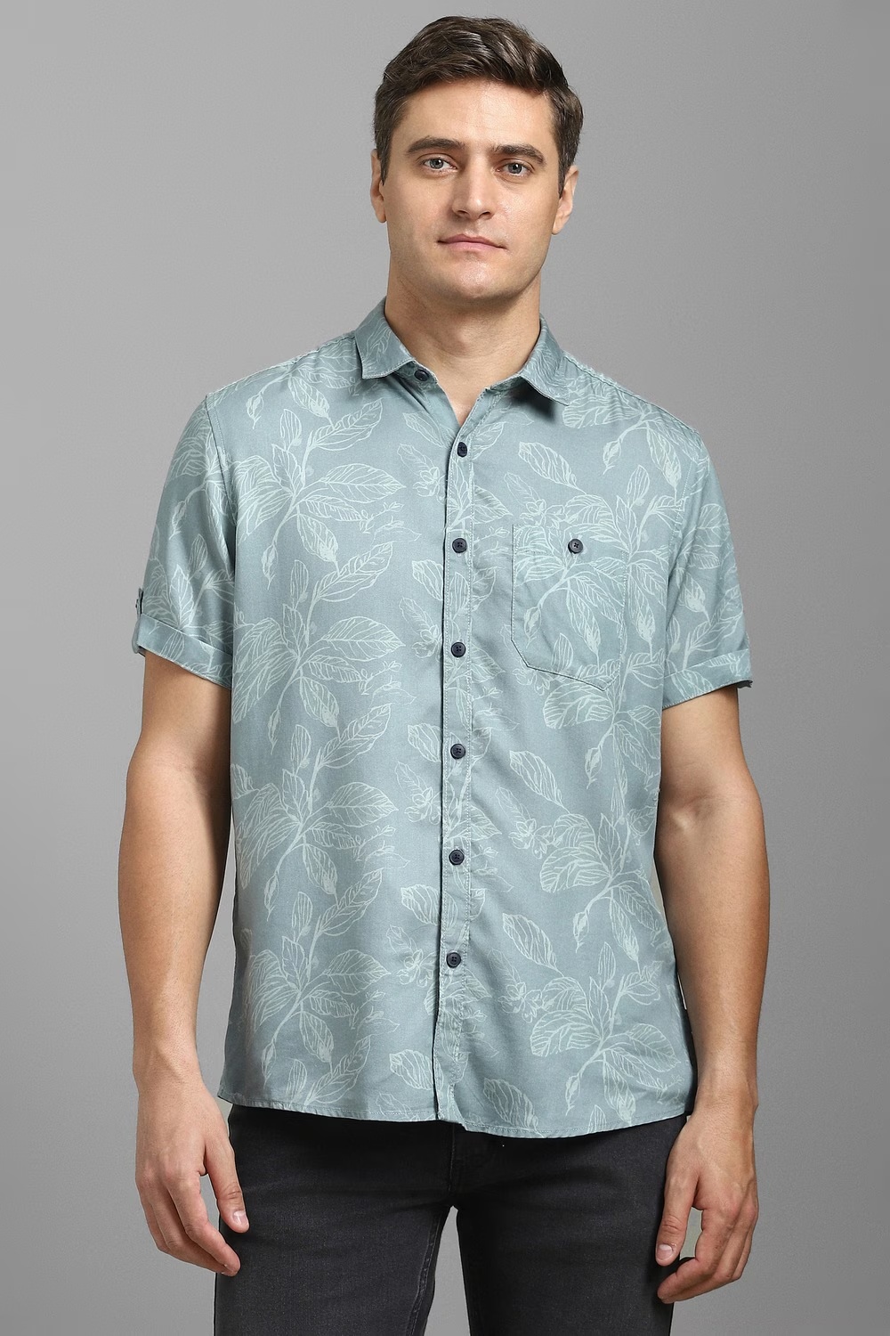 Men Light Blue Print Half Sleeves Casual Shirt-Light Blue