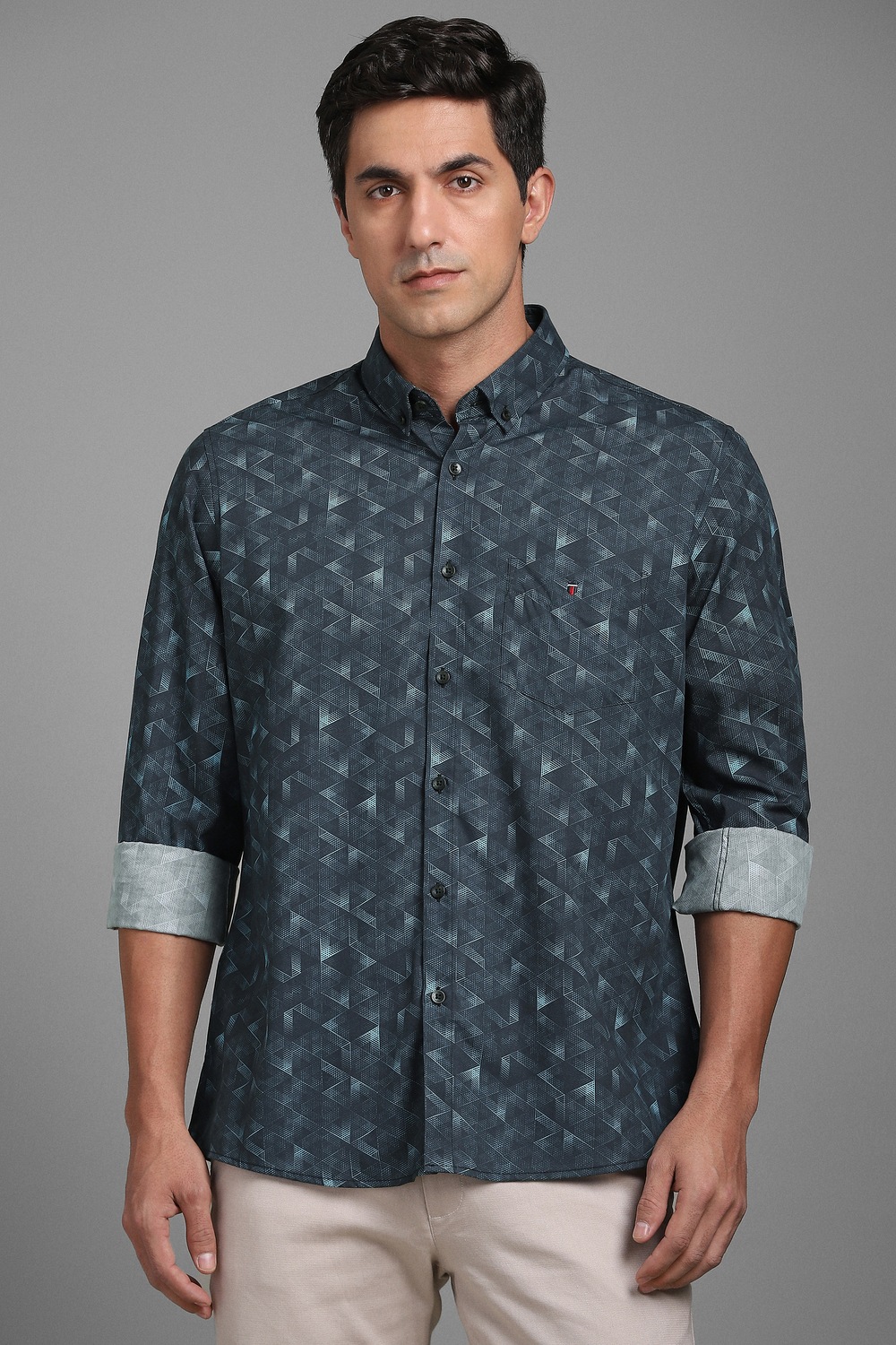 Men Grey Print Full Sleeves Casual Shirt-Grey