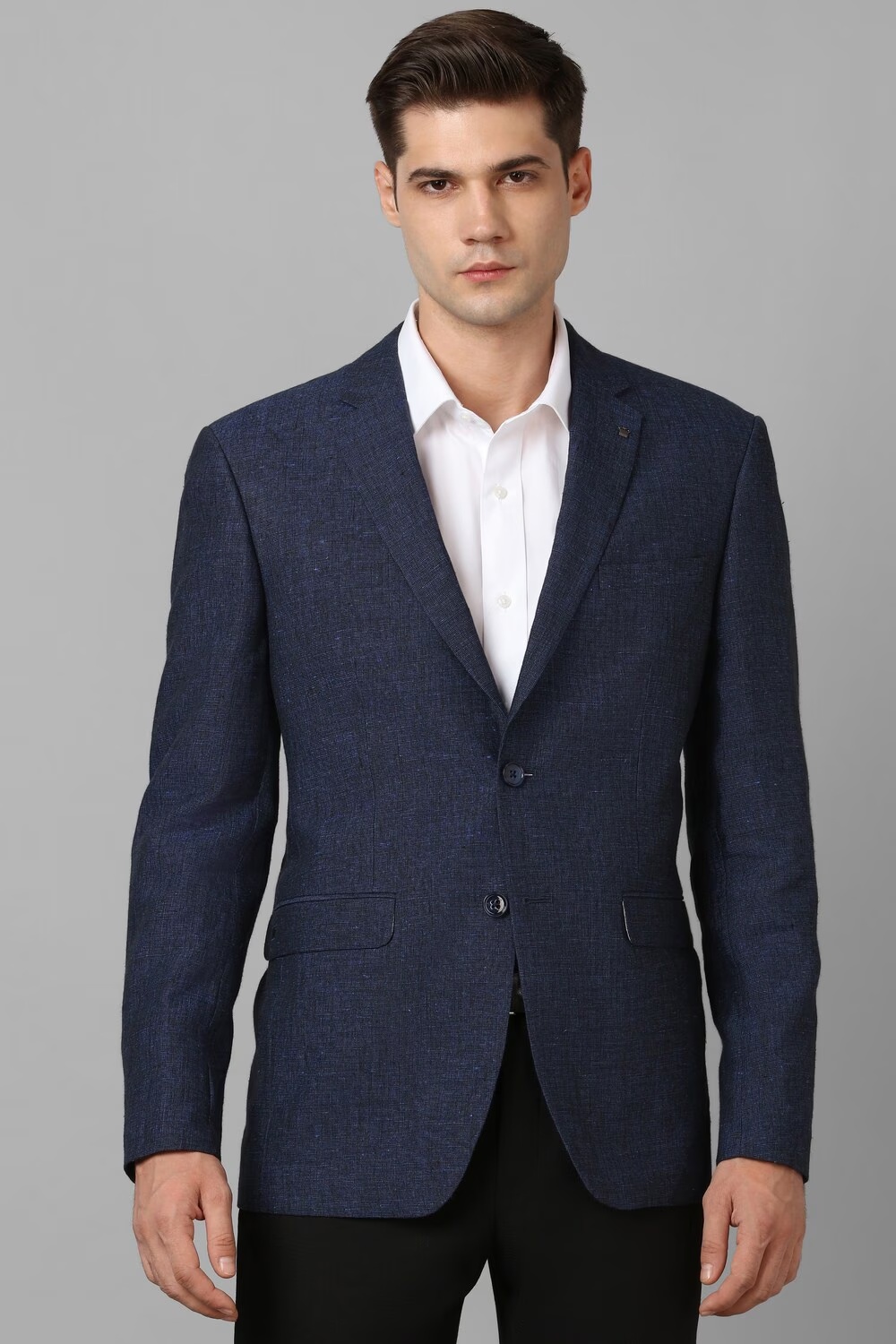 Men Navy Slim Fit Textured Formal Blazer-Navy