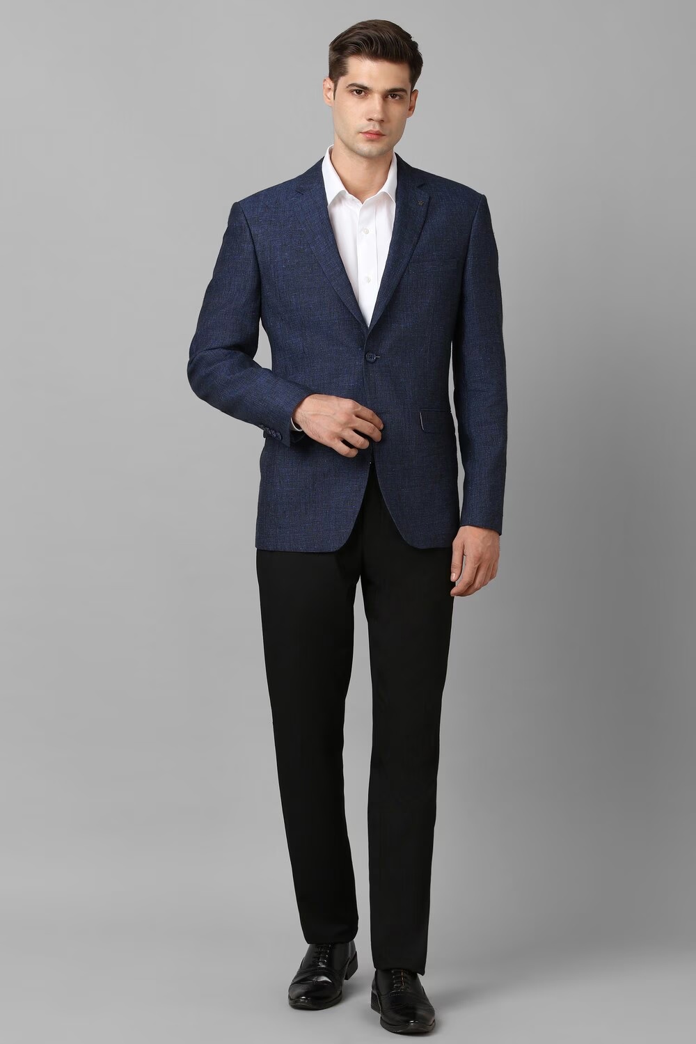 Men Navy Slim Fit Textured Formal Blazer-Navy