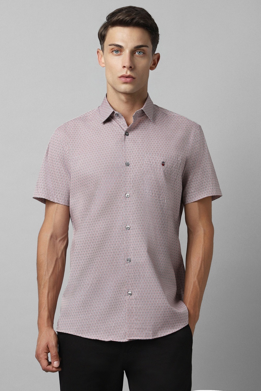 Men Pink Print Half Sleeves Casual Shirt-Pink