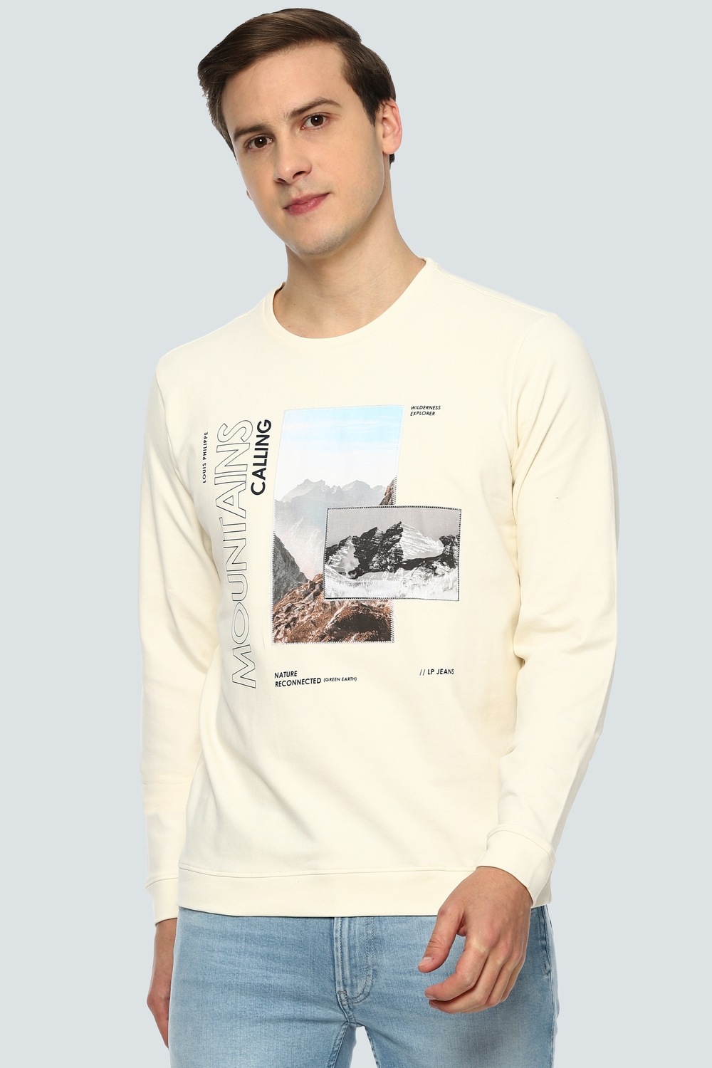 Men Casual Cream Graphic Print Sweatshirt-Cream