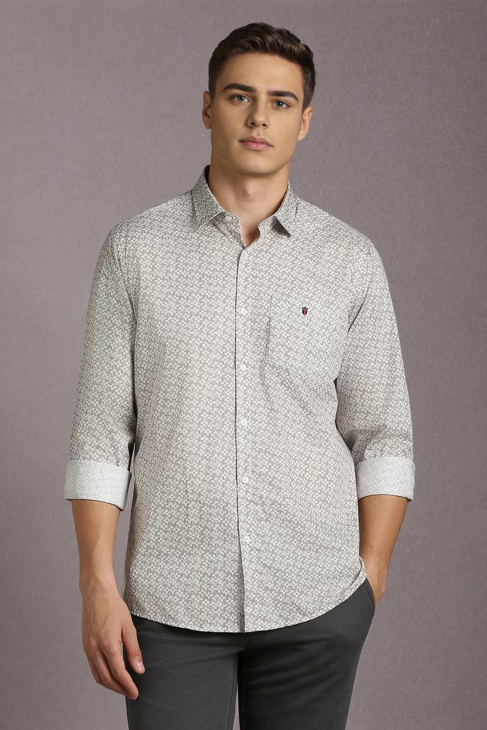 Men Grey Print Full Sleeves Casual Shirt-Grey