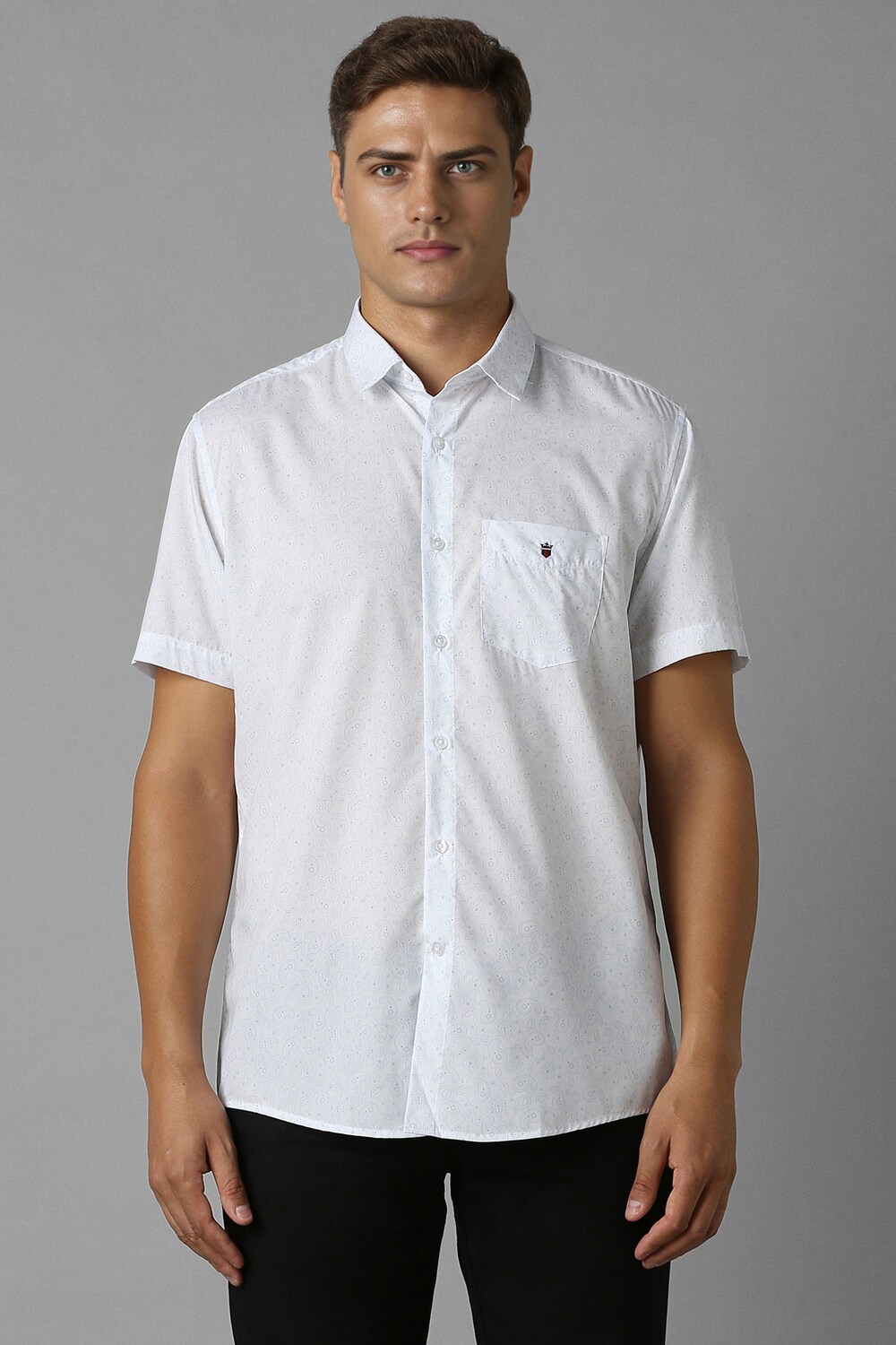 Men Blue Slim Fit Print Half Sleeves Casual Shirt-Blue