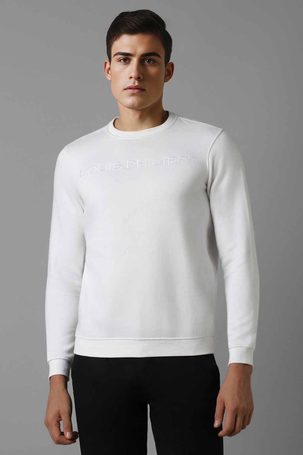 Men Casual White Embroidered Sweatshirt-White