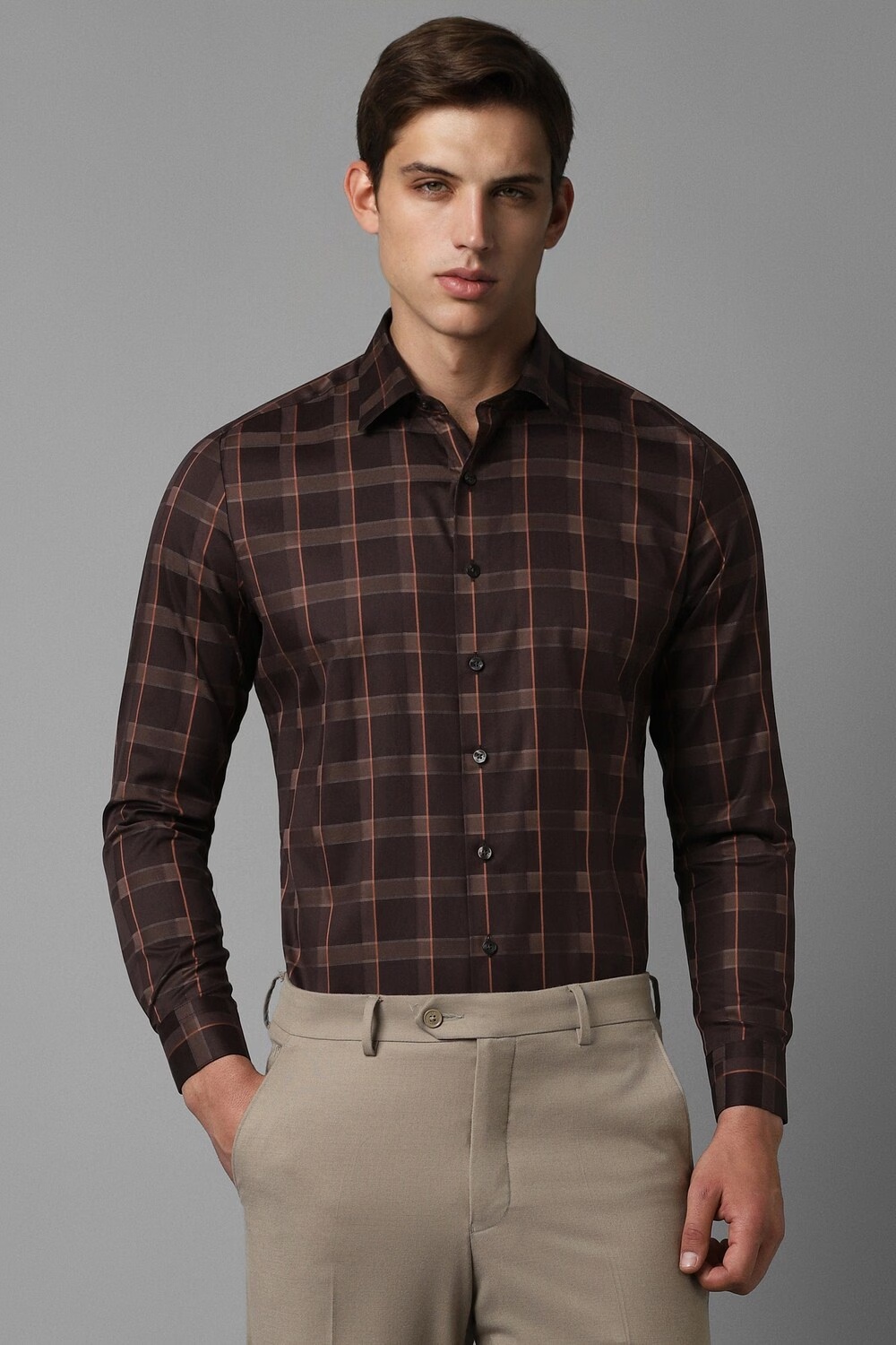 Men Brown Slim Fit Check Full Sleeves Formal Shirt-Brown 1 55488-men-brown-slim-fit-check-full-sleeves-formal-shirt-brown-1.jpg