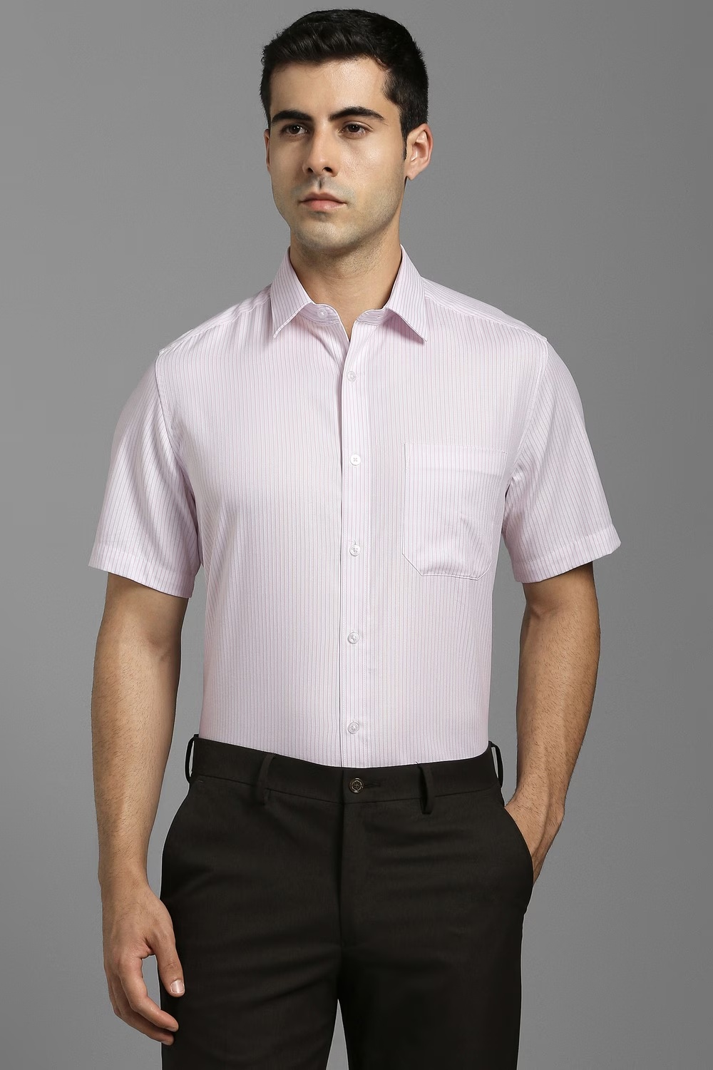 Men Pink Stripe Half Sleeves Formal Shirt-Pink