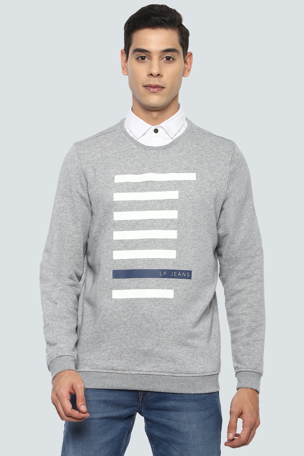 Men Casual Grey Graphic Print Sweatshirt-Grey