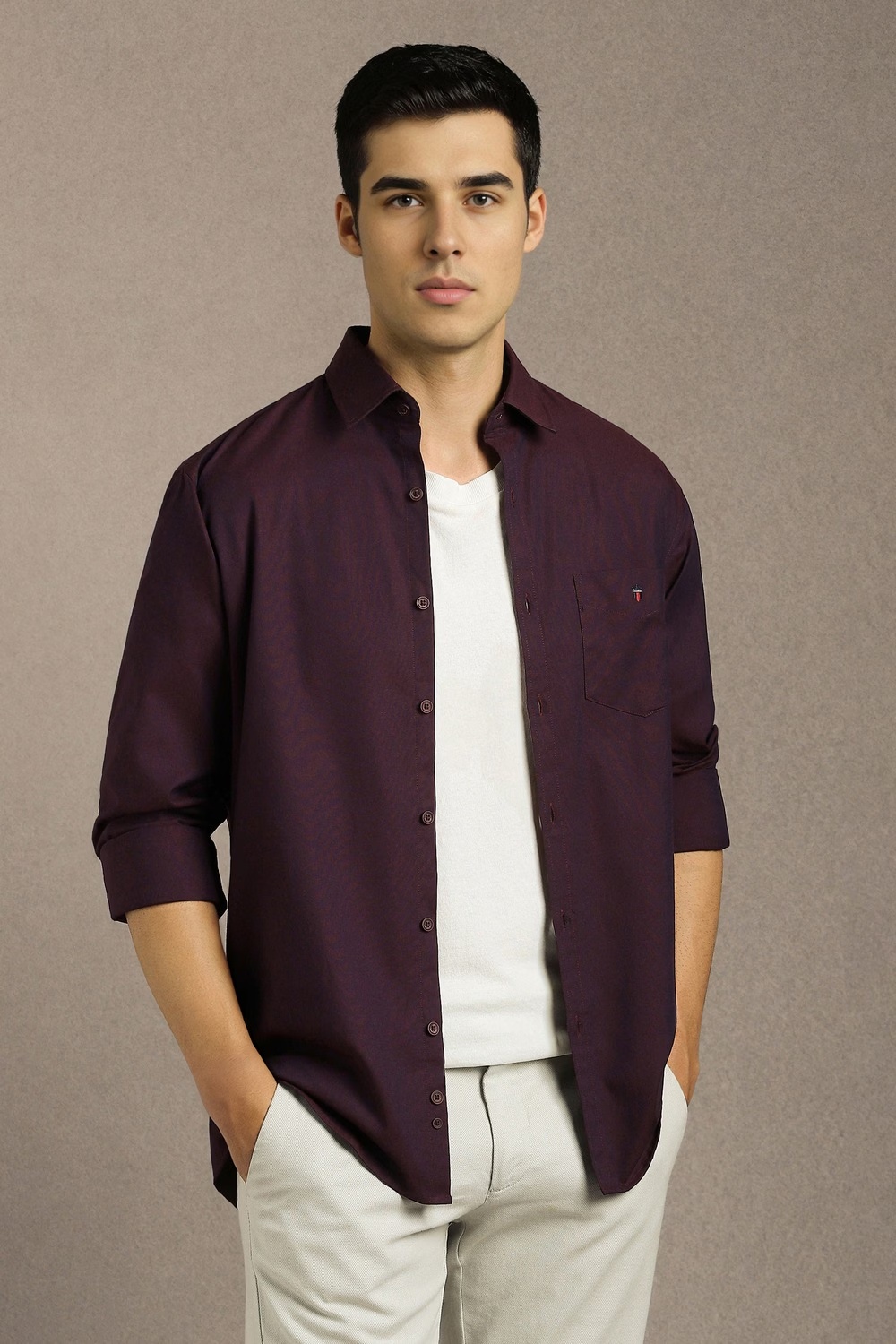 Men Purple Solid Full Sleeves Casual Shirt-Purple