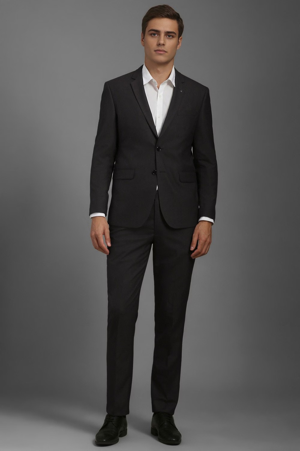 Men Black Slim Fit Textured Formal Two Piece Suit-Black