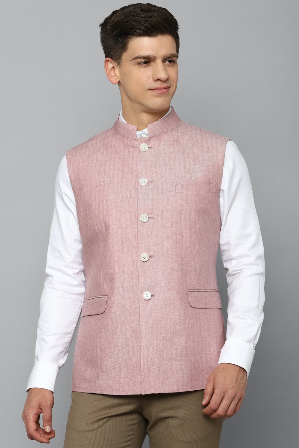 Men Pink Textured Slim Fit Party Nehru Jacket-Pink