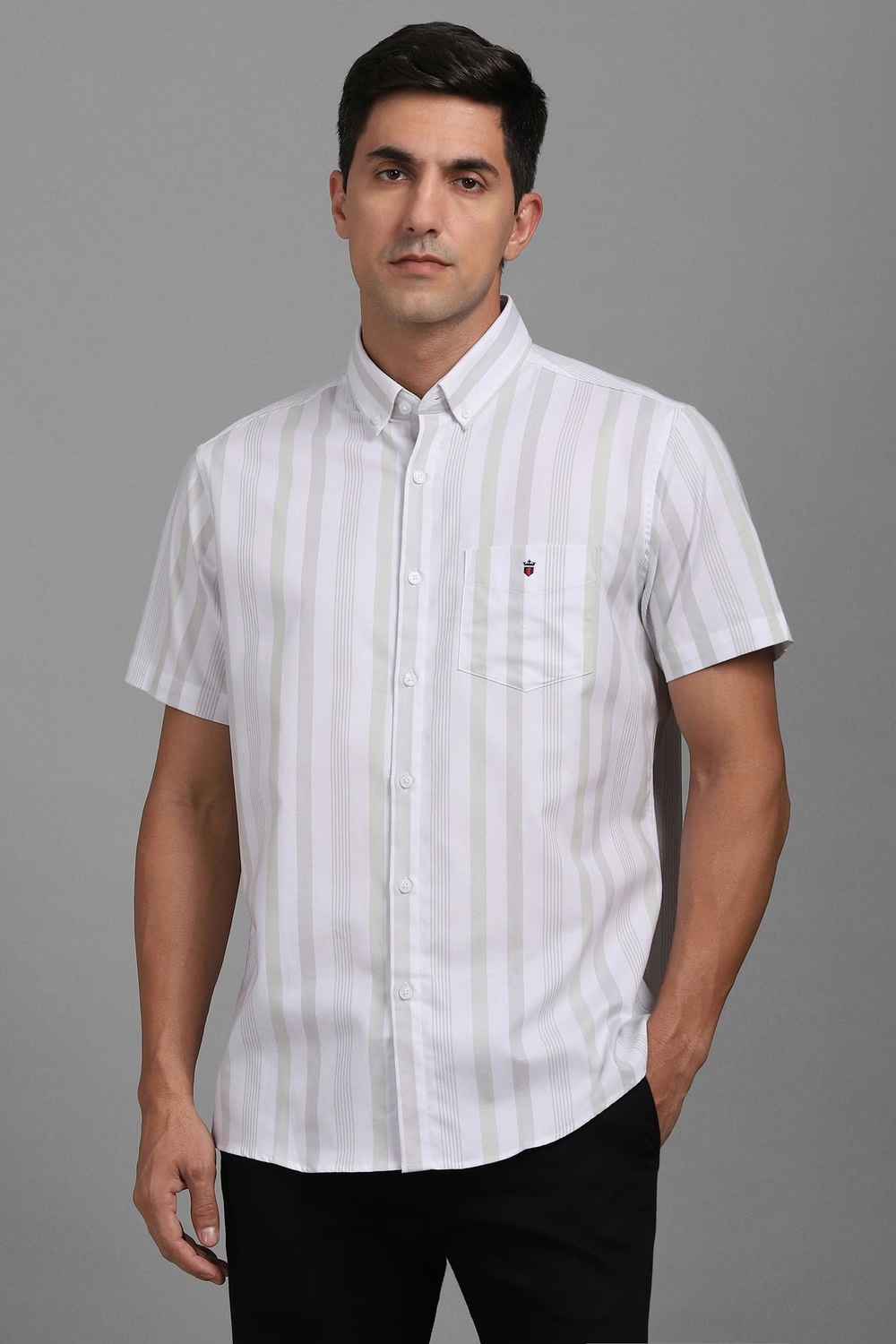 Men White Slim Fit Stripe Half Sleeves Casual Shirt-White