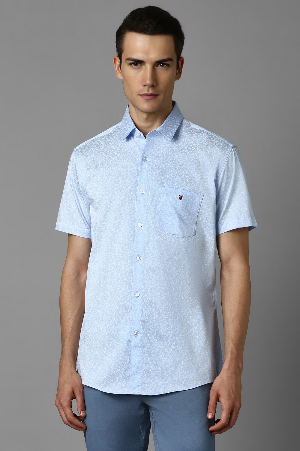 Men Blue Slim Fit Print Half Sleeves Casual Shirt-Blue