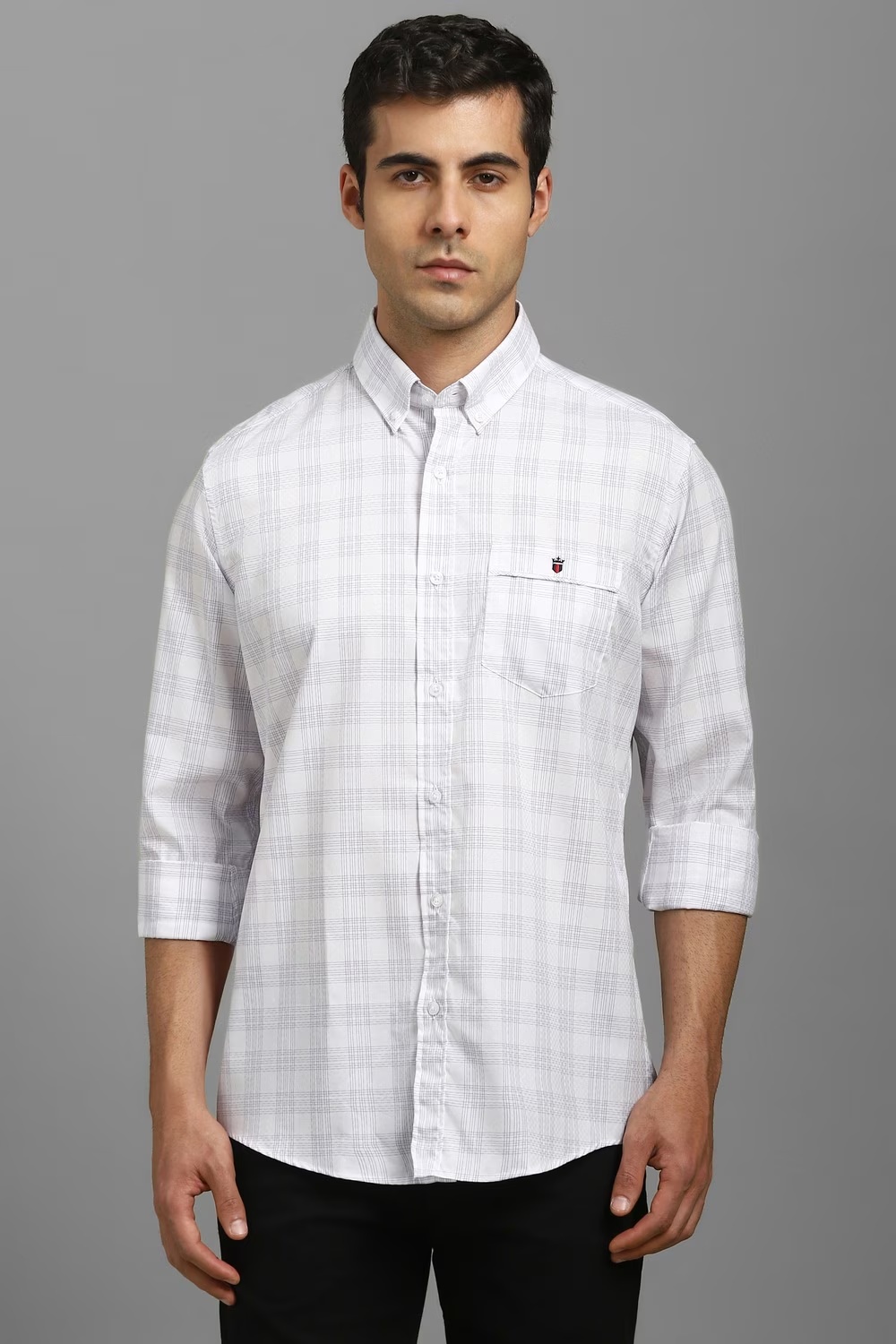Men White Slim Fit Check Full Sleeves Casual Shirt-White