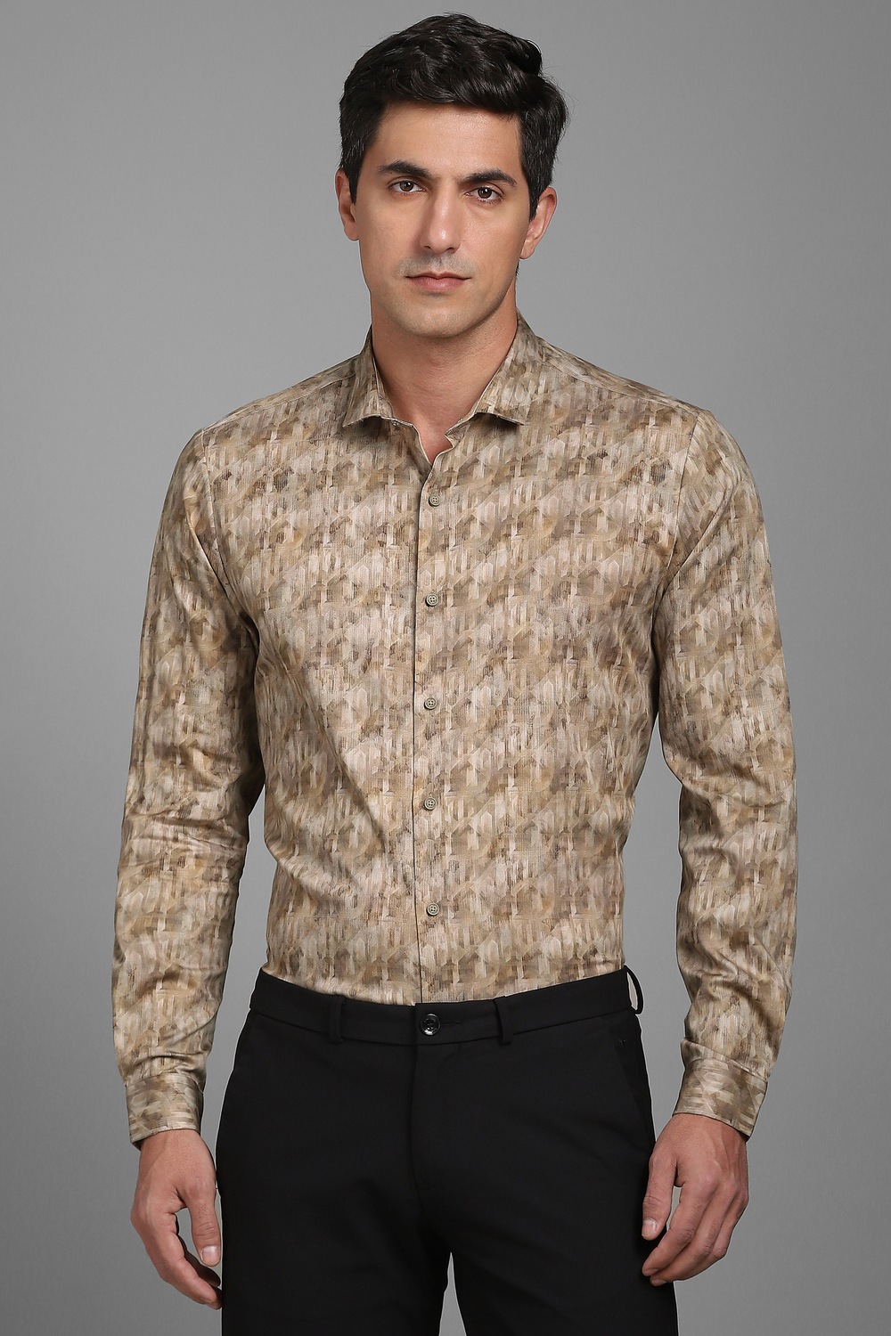 Men Beige Print Full Sleeves Casual Shirt-Beige