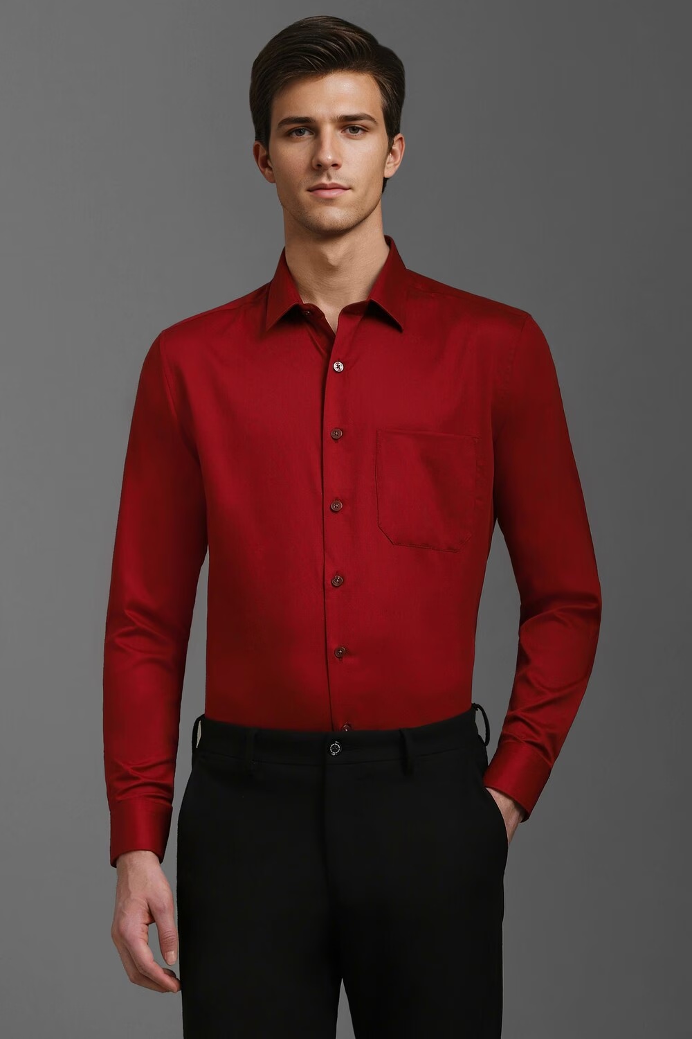 Men Maroon Slim Fit Solid Full Sleeves Formal Shirt-Maroon