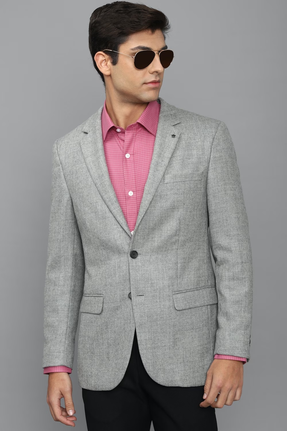 Men Grey Regular Fit Textured Formal Blazer-Grey