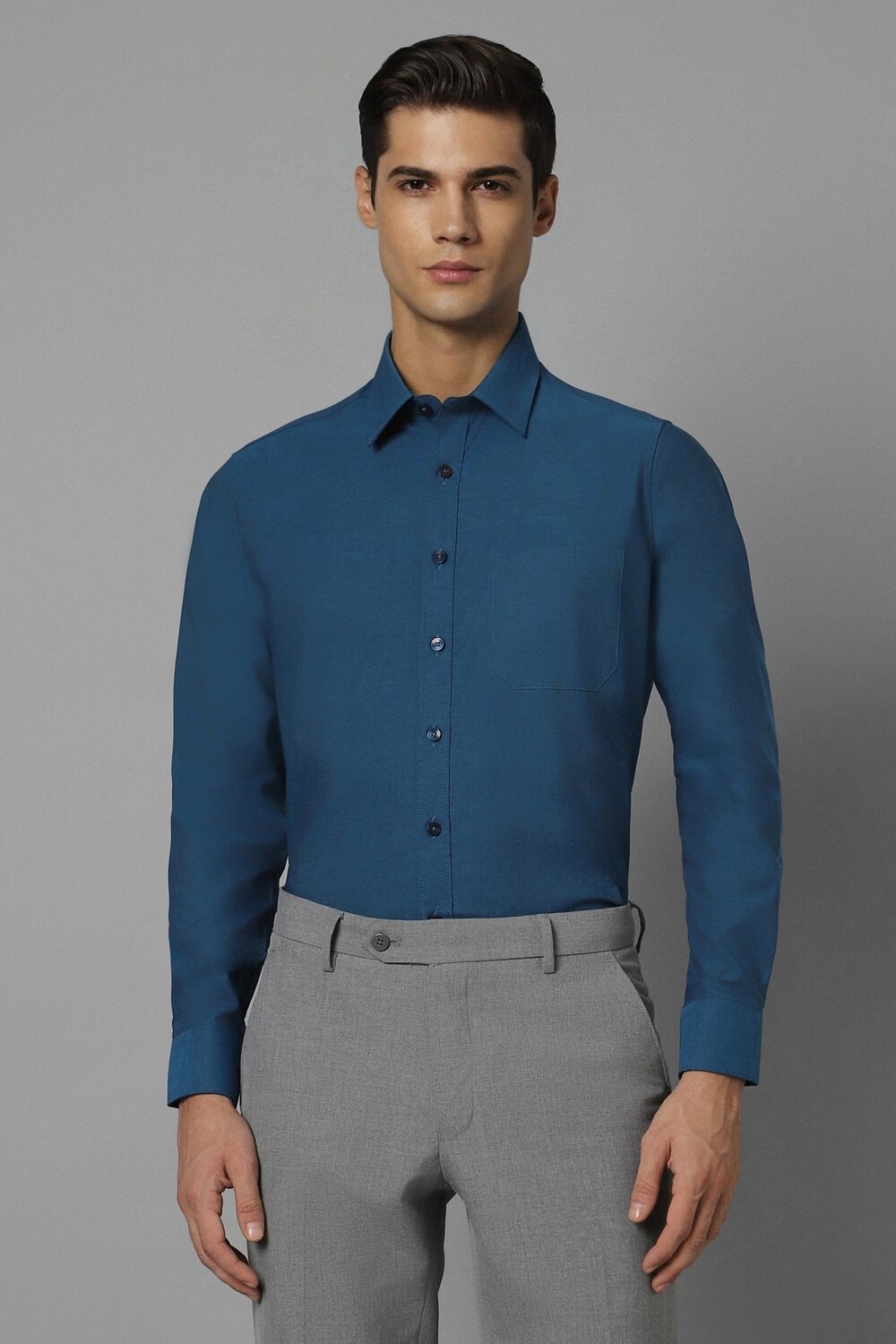 Men Blue Slim Fit Solid Full Sleeves Formal Shirt-Blue